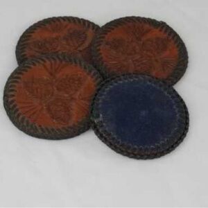 ❤️ Vintage Rustic Pinecone Leather Coasters Set